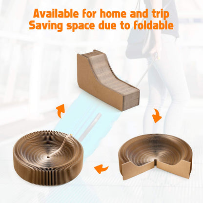 Koimsec Collapsible Cat Scratcher Lounge, Cardboard Cat Bed, Corrugated Pet Scratcher Pad, Round Cat Scratching Bed Nest for Indoor Big Large Kitty Kitten Cats