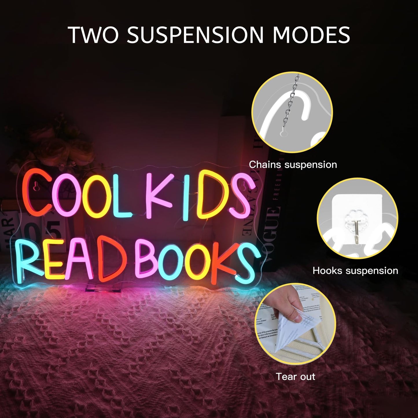 VVYXX Cool Kids Read Books Neon Sign Reading Corner for Kids Neon Signs for Wall Decor LED Light Library Classroom Book Club Christmas Gift for Teens