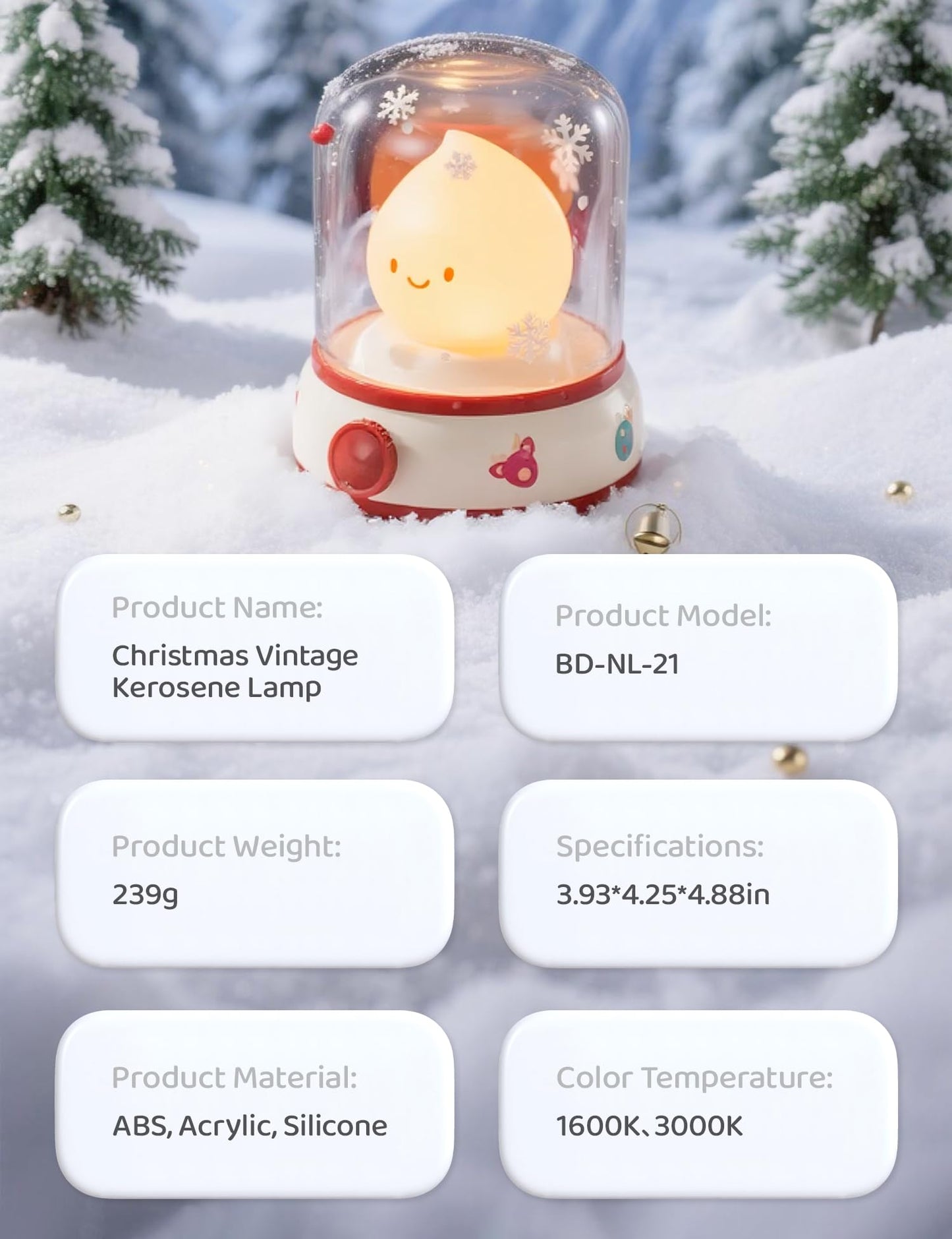 BANDIANCY Christmas Flame Night Light, Cute Night Light with White Noise, Dimming, Rechargeable Portable Small Table Lamp, Best Idea for Christmas Gift Decor
