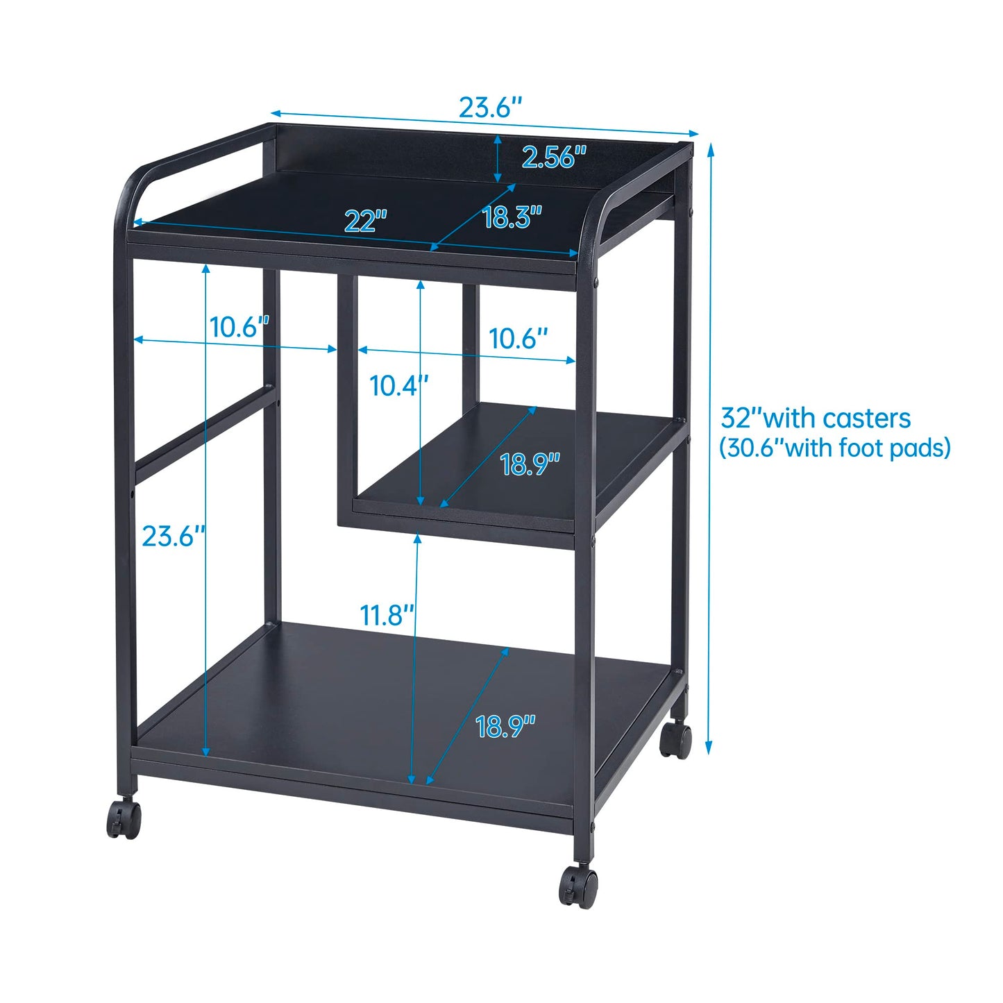 Fannova Printer Stand with Storage Shelf for Home Office Organization, 22 x 18 Inch Large Printer Table with Wheels, Shredder Stand, CPU Stand, Rolling Cart for Host Computer, PC Tower, Desktop- Black