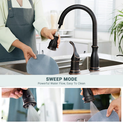 APPASO 3 Hole Kitchen Faucet with Pull Down Sprayer, Kitchen Faucets with Soap Dispenser, 3 Pieces Kitchen Sink Faucet with Separate Handle, Matte Black Kitchen Faucet 3 Hole, 218MB