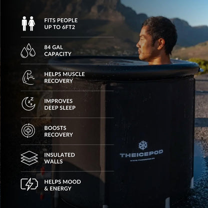 The Pod Company Standard Ice Bath Tub, 84 Gallon Cold Plunge Tub with Cover Lid, Portable Inflatable Ice Plunge Tub for Adults, Side Drain, Chiller Compatible (Requires Conversion Kit)