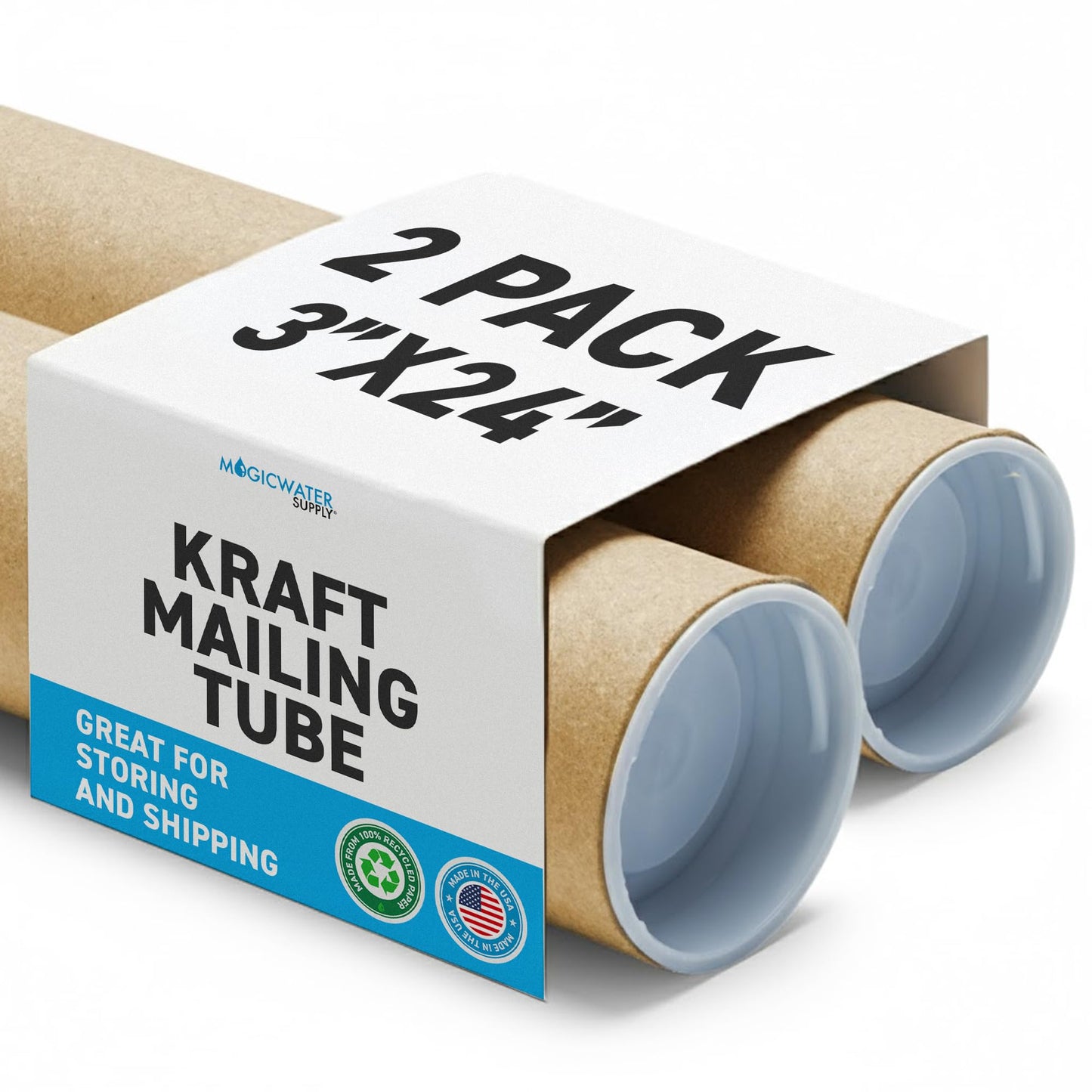 MagicWater Supply Mailing Tube - 3 in x 24 in - Kraft - 2 Pack - for Shipping and Storage of Posters, Arts, Crafts, and Documents