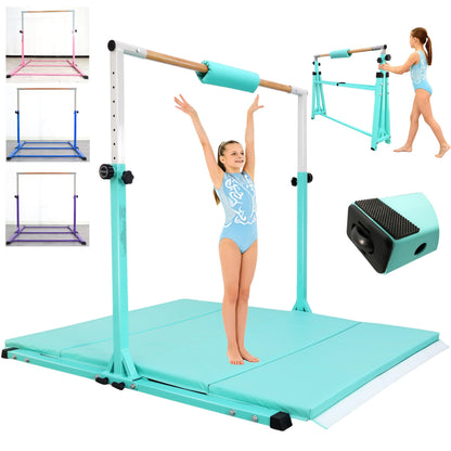 Seliyoo Foldable Gymnastics Bar for Kids Teens Ages 3-18, 5FT/6FT Kip Training Bar -Sturdy Base for Home Training,Adjustable Height 35" to 59" for, 400 LBS Capacity,Anti-Slip Base & Easy Assembly