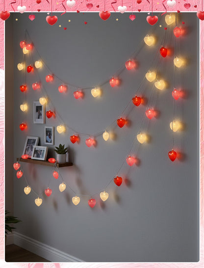 8.5ft Valentine’s Day Heart String Lights Plug in, Valentines Lights with 10 LED Red Pink White Shatterproof Bulbs, Fairy Lights for Indoor Outdoor Home Decor Wedding Party Birthday, Warm White