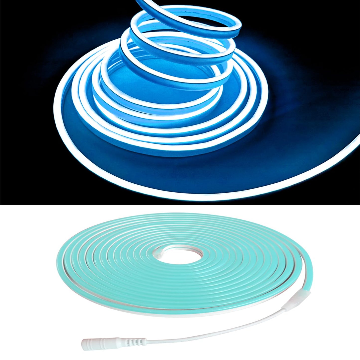 Maxlaxer Ice Blue Neon LED Strip Lights, 16.4ft 12V Waterproof Flexible Light for Indoor/Outdoor Decoration (Includes Power Adapter)