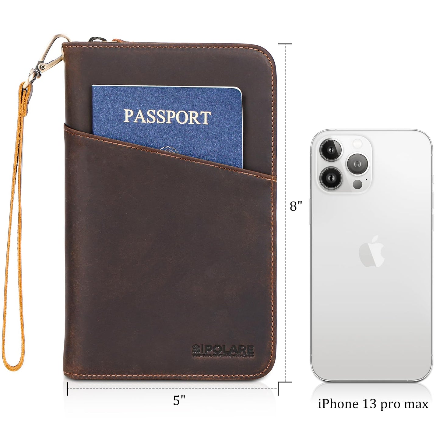 Polare Full Grain Leather Travel Passport Holder RFID Blocking Cover Case Travel Document Organizer Wallet Holders 2 Passports With YKK Zipper