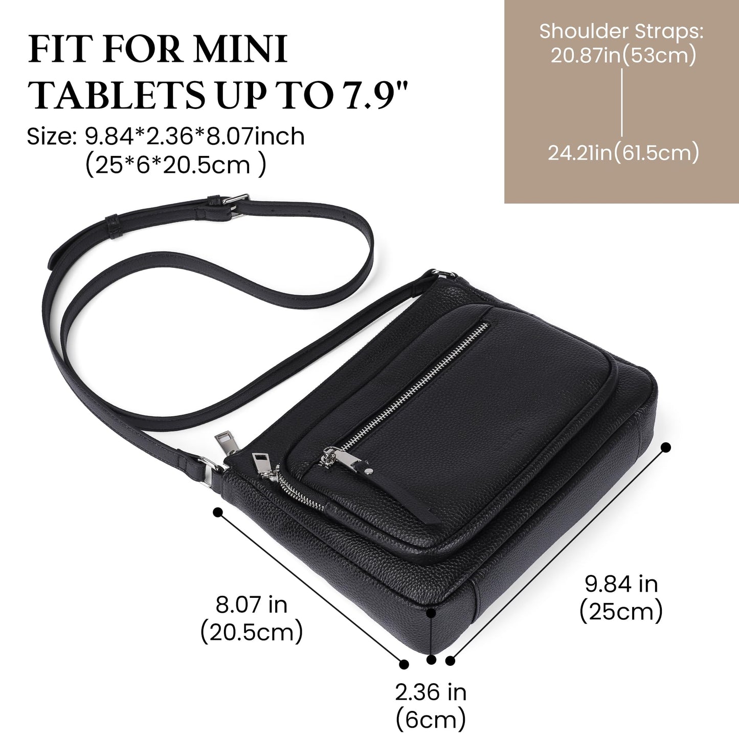 befen Genuine Leather Crossbody Bags for Women, Black Leather Purse with Built in Wallet, RFID Blocking Womens Handbag Shoulder Bag with Multi Zipper Pockets