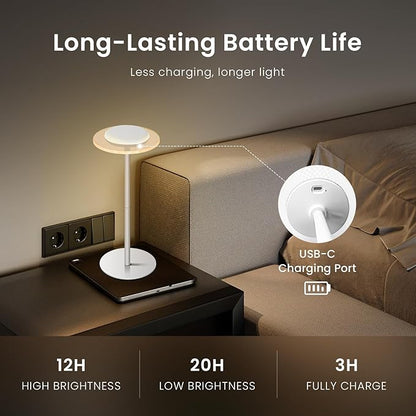 LOFTEK Cordless Table Lamps Set of 2, Rechargeable Table Lamp, Up to 55 Hrs Ultra-Long Battery Life, Eye-Friendly, Touch Dimming, Portable Wireless Ambient Lighting (White, 1 Pack)