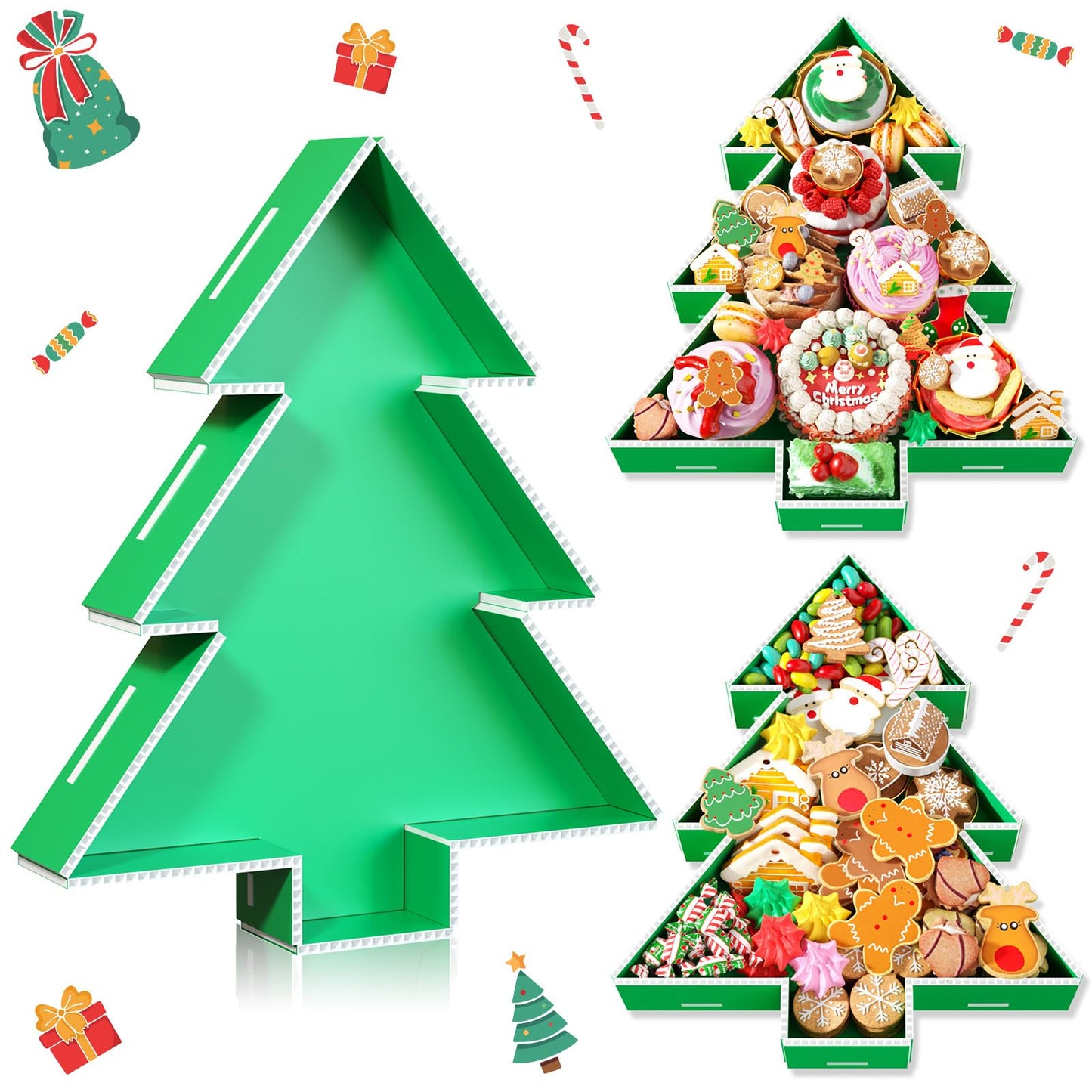 Paready Christmas Charcuterie Cardboard, 13.39" Fillable Cardboards Green Xmas Tree Charcuterie Board for Xmas Candy, Treats, Snack, Cupcakes Tray for New Year Holiday Christmas Party Decorations