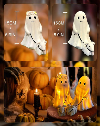 Ghost Walking Dog Display Statue Nightlight, Warm Lighted Indoor Figurine Lamps, Halloween Decors Spooky Dog Light, Cute Decorations for Party, Home, Bedroom, Shelf, Table Centerpiece (Boy)