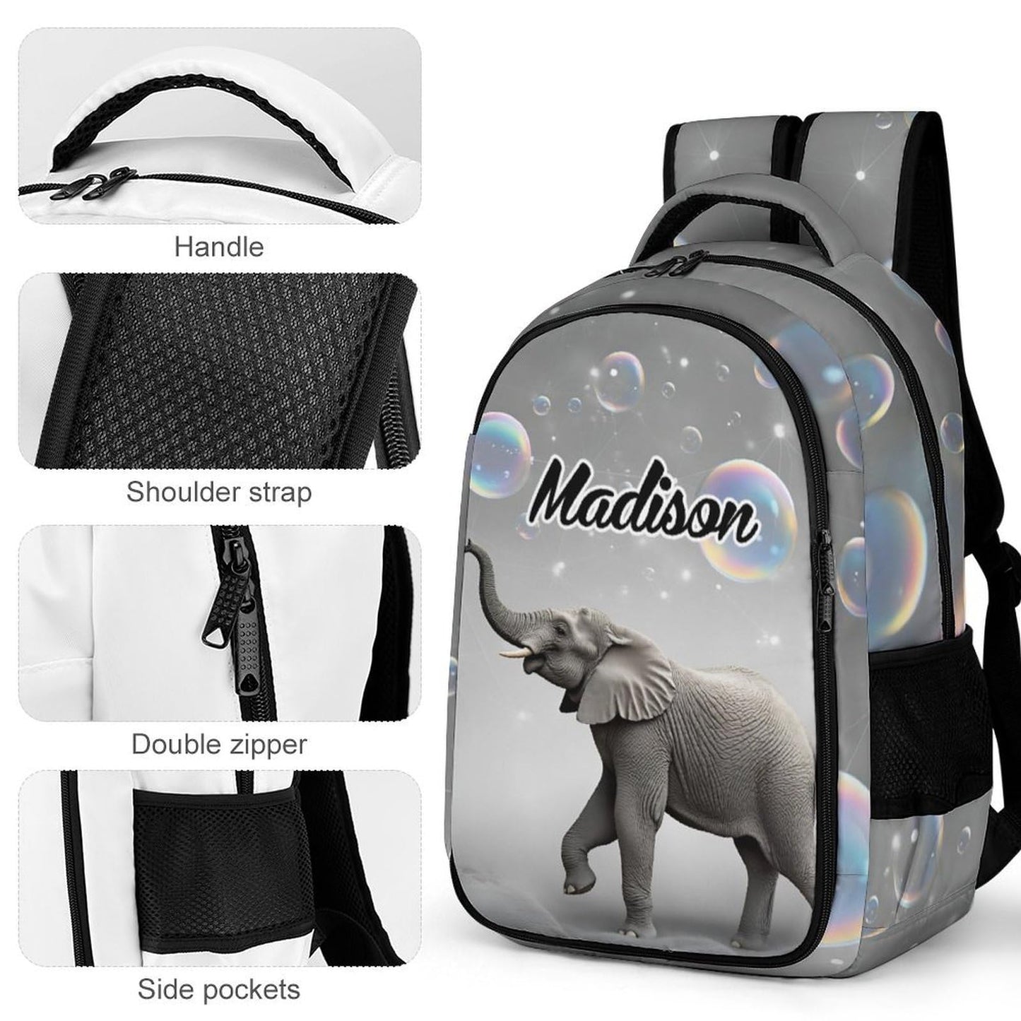 YMububWena Personalized Elephant Backpack for Students Custom Name School Bookbag Daypack for Boys Girls Gifts