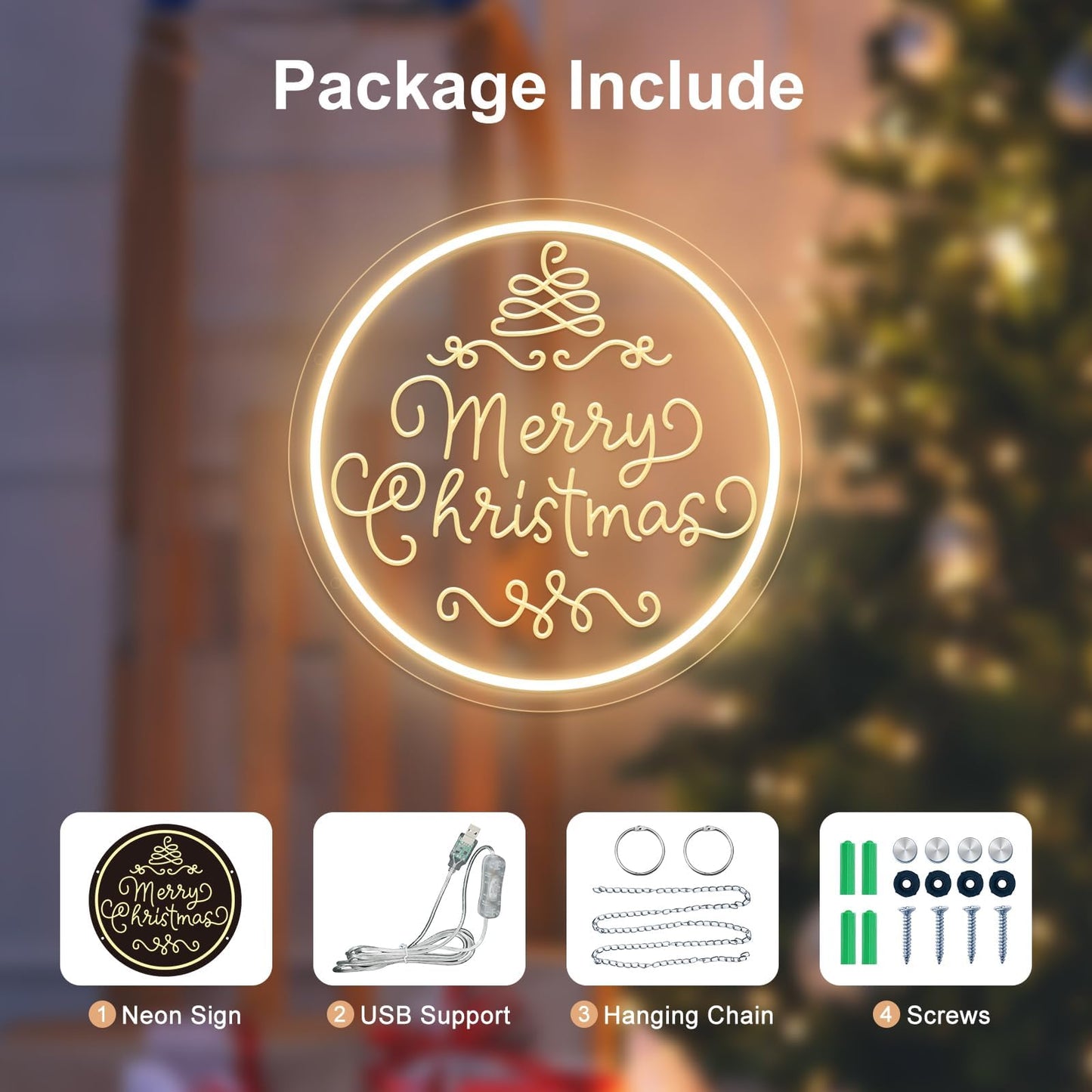 Merry Christmas Neon Sign Dimmable Merry Christmas LED Light Sign for Holiday Party Home Bar Decoration, USB Powerd Neon Light for Wall Decor Festival Celebration -30 * 30
