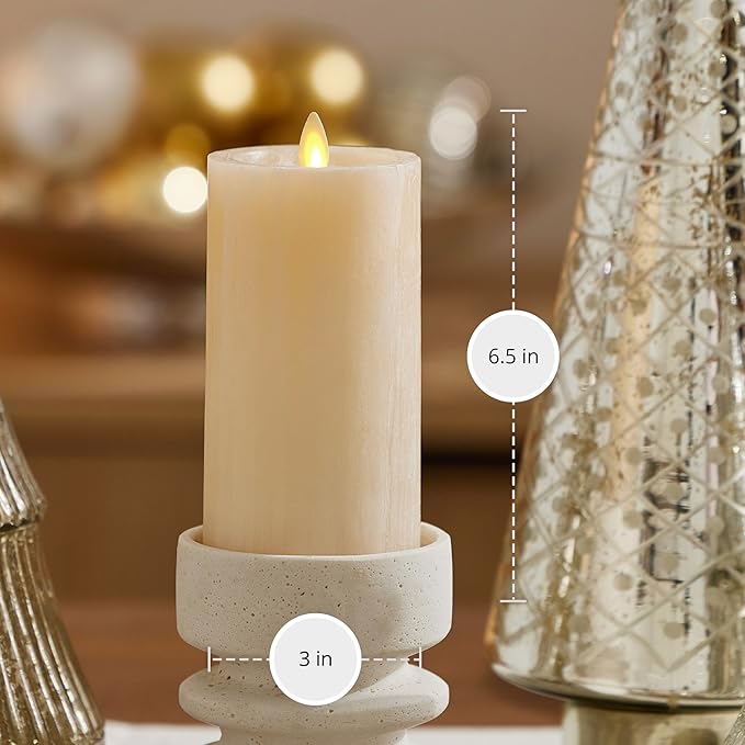 Luminara Selenite Looking Flameless Candle, White Swan 3" x 6.5", Battery Operated Real Wax Moving Flame LED Pillar w/Timer, Home Decor Unscented