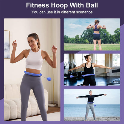 Weighted Workout Hoop for Adult Weight Loss - 50" Plus Size Silent Smart Waist Fitness Circle with Ball - Abs Exercise Equipment for Home… (Purple 3)