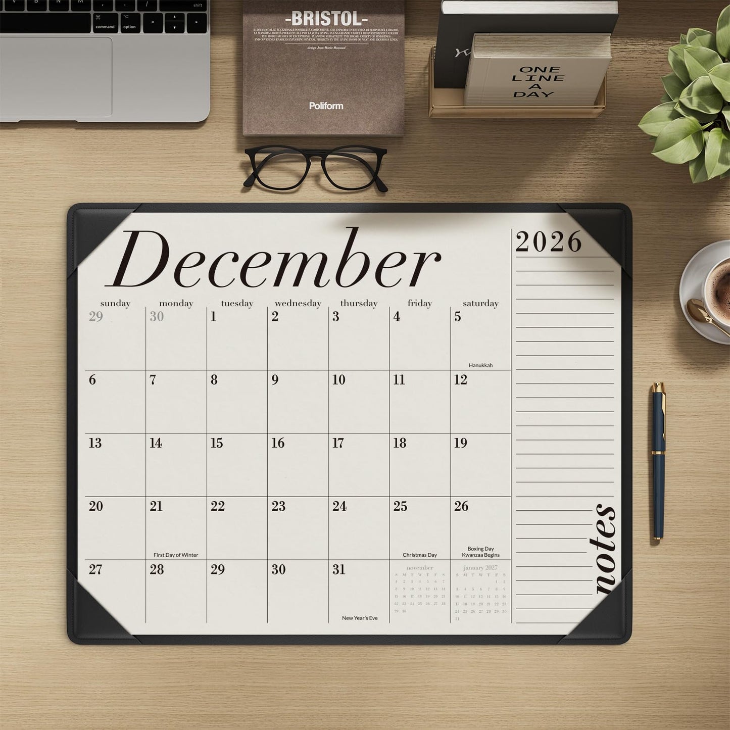 Jotsome Desk Calendar 2026-2027 with Desktop Mat, Large Desk Pad Calendar From Now to June 2027 22x17 inch, Desk Blotter Calendar for Home and Office, Easy Organizing (Black, 17" x 22")