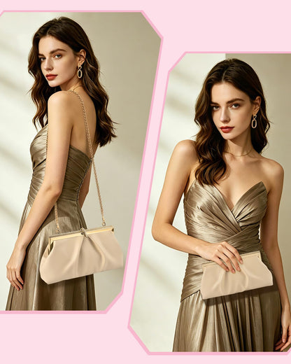 TINDTOP Clutch Purses for Women, PU Leather Formal Evening Bags Shoulder Party Handbags Wedding Cocktail Prom Clutches (A-Nude)