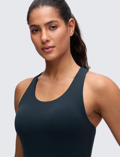 CRZ YOGA Butterluxe Workout Racerback Tank Tops for Women - Padded Athletic Spandex Yoga Shirts with Built in Bra True Navy Small