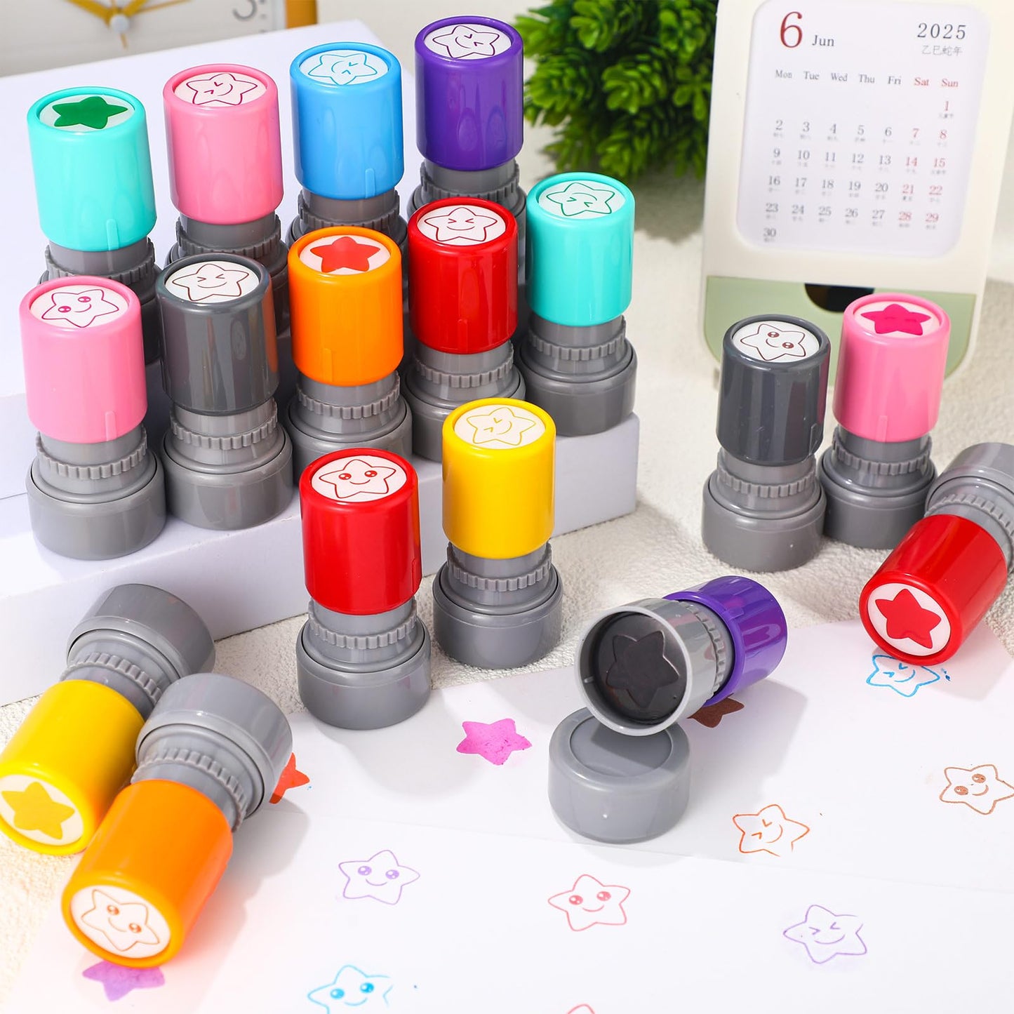 Yinder 24 Pcs Teacher Stamps for Classroom Self Inking School Classroom Stamps Gifts Bulk for Teachers Elementary Colorful Motivational Encouraging Supplies(Star)