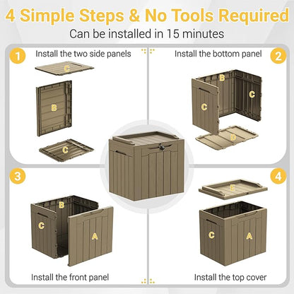 Greesum 31 Gallon Resin Deck Box Large Outdoor Storage for Patio Furniture, Garden Tools, Pool Supplies, Weatherproof and UV Resistant, Lockable, Light Coffee
