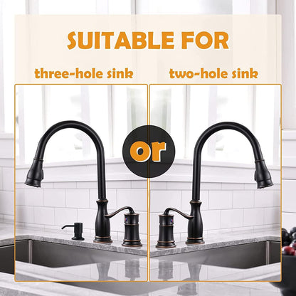 APPASO 3 Hole Kitchen Faucet with Pull Down Sprayer, Kitchen Faucets with Soap Dispenser, 3 Pieces Kitchen Sink Faucet with Separate Handle, Matte Black Kitchen Faucet 3 Hole, 218MB