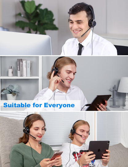 New Bee USB Headset with Microphone for PC, Computer Headset with in-line Mute Volume Control Wired Headset for Laptop, Skype, Zoom, Call Center, Meetings, Webinar, Home