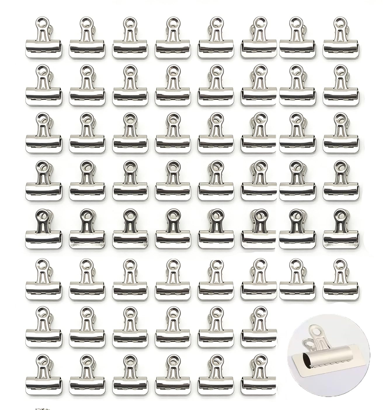 Bulldog Clips, 60 Pcs, 1 Inch, Silver, 25 mm, Hinge Paper Clips, Metal Clamps for Crafts, Food Bags, Drawings, Photos