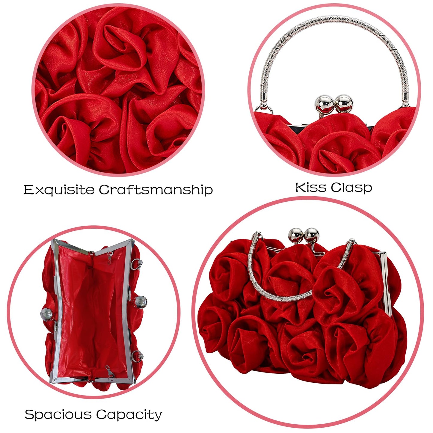 Clutch Purses for Women Satin Evening Purses for Women Red Clutch Wedding Purse Cocktail Party Prom Dressy Handbags