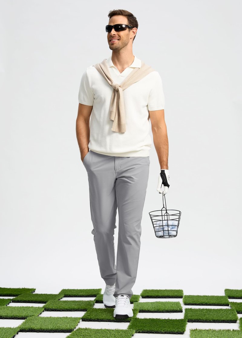 Pudolla Men's Golf Pants Work Dress Comfy Pants Casual Slacks Trousers with Pockets(Light Grey 28Wx30L)