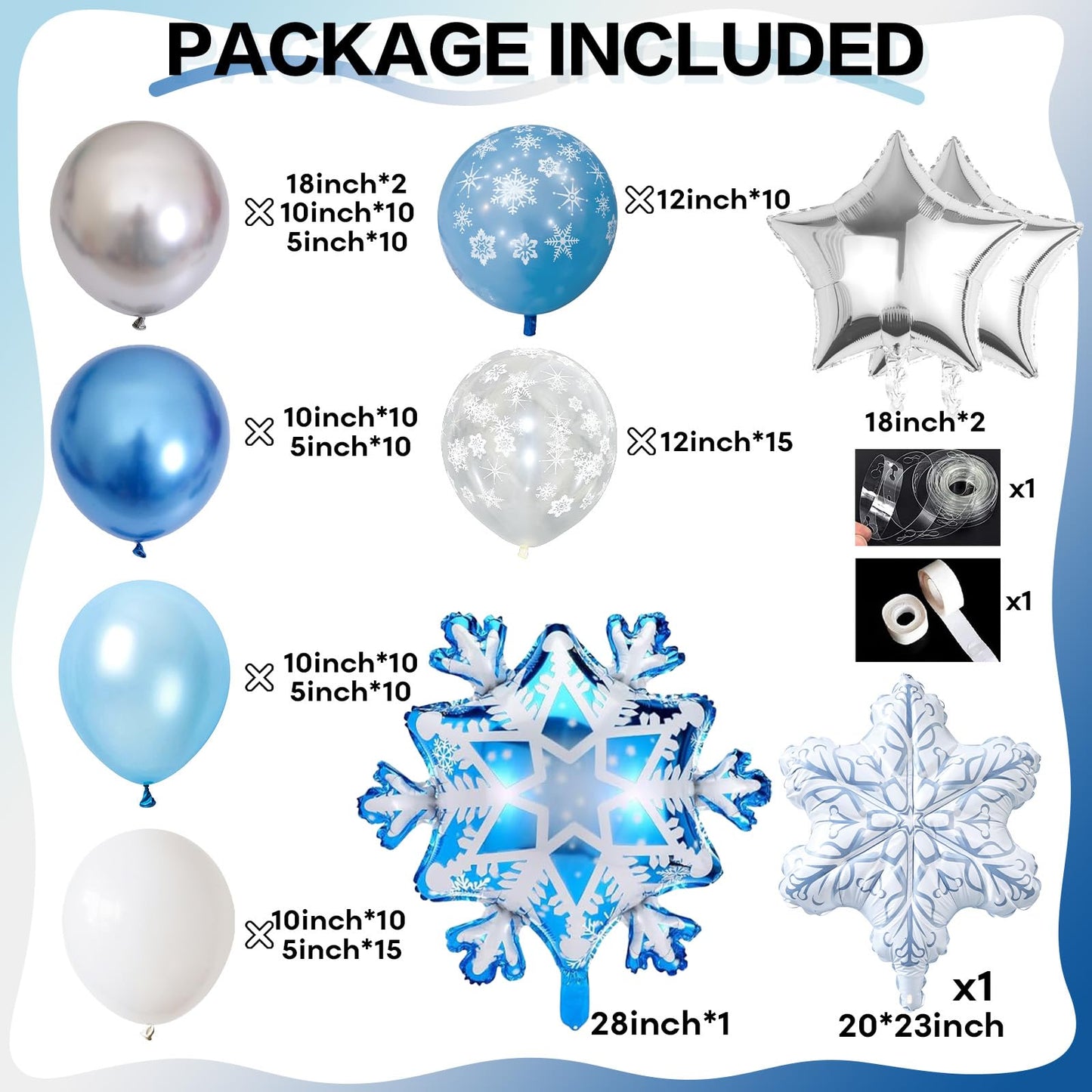 Snowflake Balloon Garland Arch Kit Winter Snowflake Balloons with Silver Blue White Snow Confetti Latex Balloon for Winter Wonderland Christmas Baby Shower Princess Birthday Party Decor