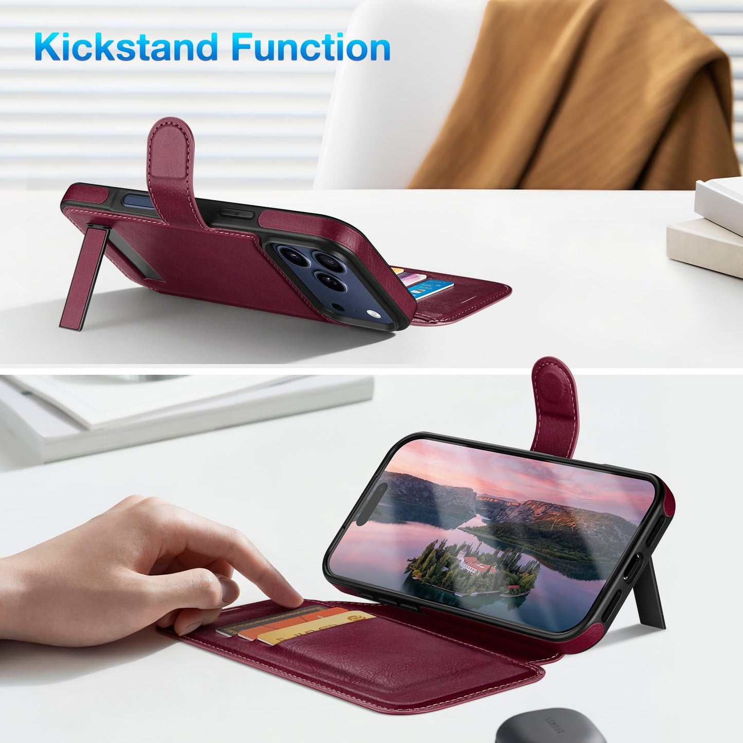 DuckSky Wallet Case for iPhone 17 Pro Max 6.9" Magnetic Flip Leather Folio Cover with RFID-Blocking Credit Card Holder,Wireless Charging Compatible,Women Men Apple 17 Pro Max Protective Case,Wine Red