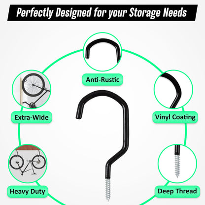 Etoolia 6 Pack Heavy Duty Garage Bike Storage and Utility Hooks-5.7 Inches for Garage Wall and Ceiling-Garage Hooks for Hanging Bicycle,Hose,Cords,and Garden Tools