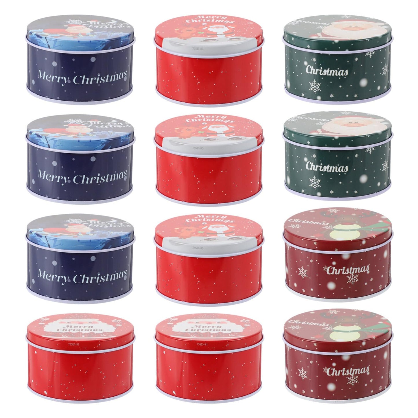 Angoily Christmas Cookie Tins with Lids, 12pcs Round Christmas Candy Tin Set, Holiday Containers for Homemade Cookies Treats, Small Reusable Metal Storage Boxes Holiday Party Favors Packing Boxes