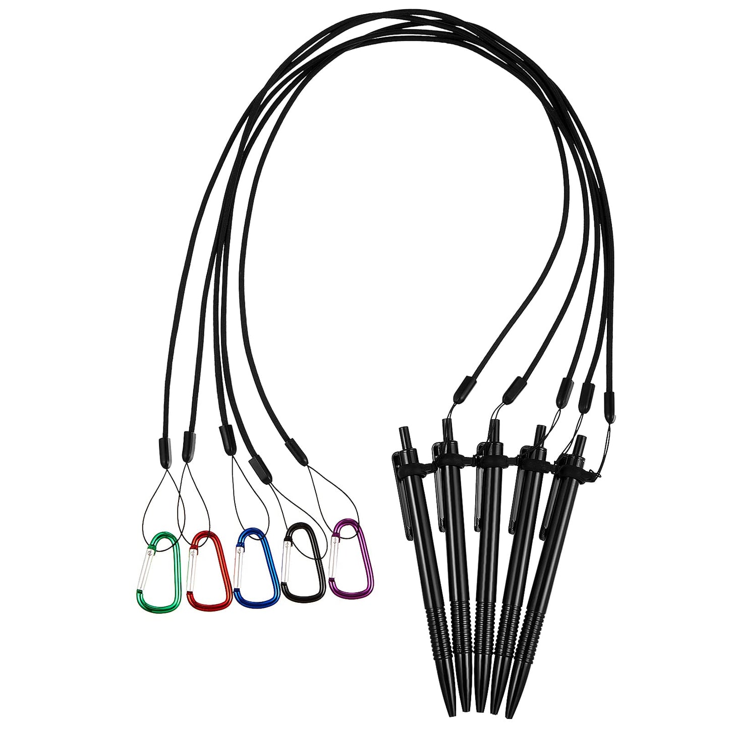 Lewtemi 5 Sets 24 Inch Pen Leash Tether for Clipboard Lanyard Holder Anti-Lost Pen Holder with Silicone Ring, Stylus Tether for Tablet Pens for Office Warehouse Supplies(Black, Classic Style)