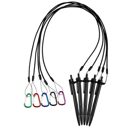 Lewtemi 5 Sets 24 Inch Pen Leash Tether for Clipboard Lanyard Holder Anti-Lost Pen Holder with Silicone Ring, Stylus Tether for Tablet Pens for Office Warehouse Supplies(Black, Classic Style)