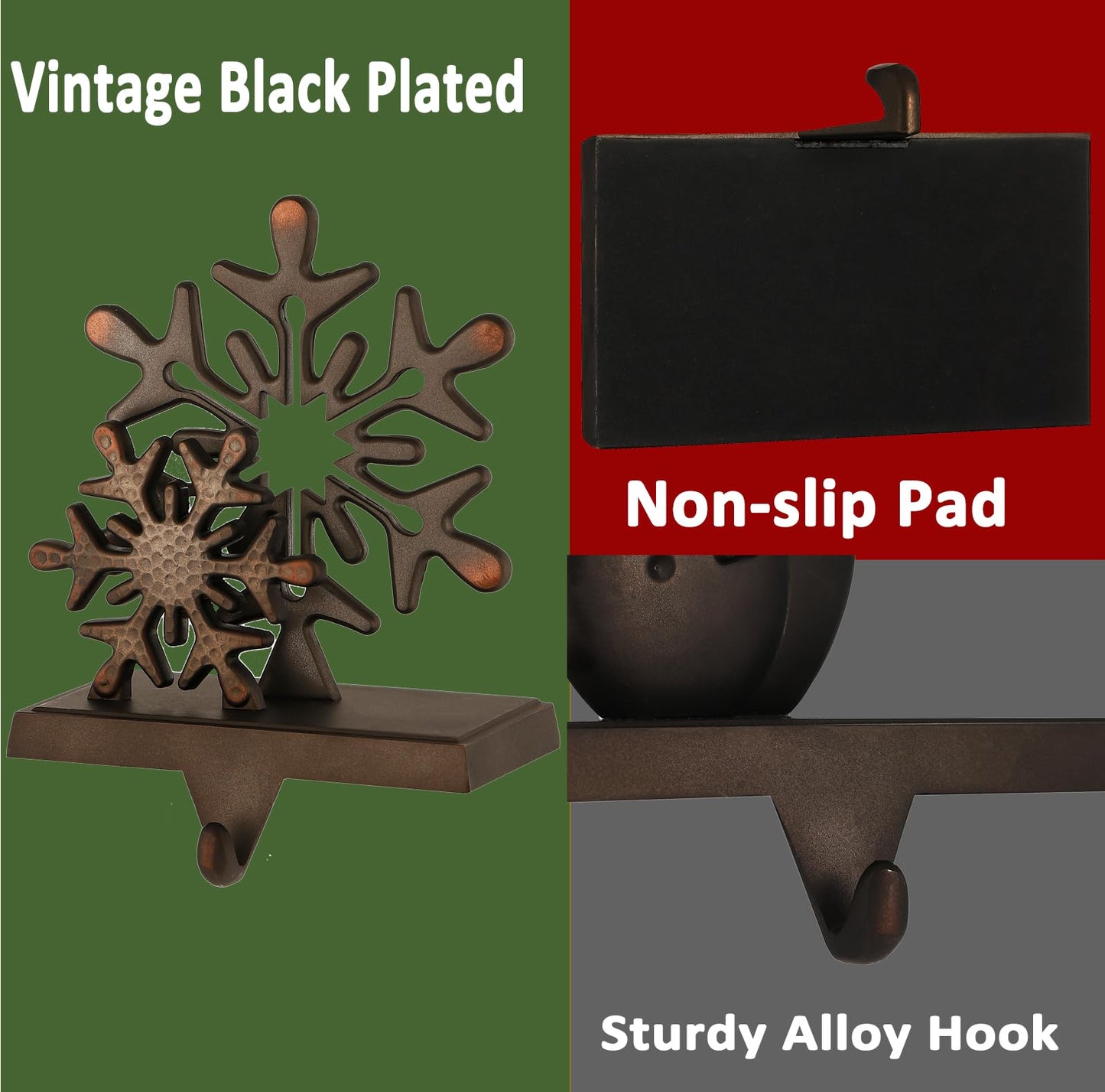 Set of 4 Christmas Stocking Holders for Mantel,Deer Snowman Snowflake Reindeer Stocking Holders for Fireplace Christmas Hanger for Stocking,Metal Stocking Hooks for Xmas Decoration (Black set, 4)