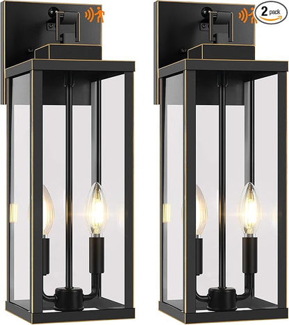 BesLowe 18” Upgraded Motion Sensor Outdoor Wall Lights, Dusk to Dawn Porch Lights Outdoor Wall Sconces, 3 Lighting Modes Exterior Lighting Fixtures with Hooks, Bronze Outside Lights for House, 2-Pack