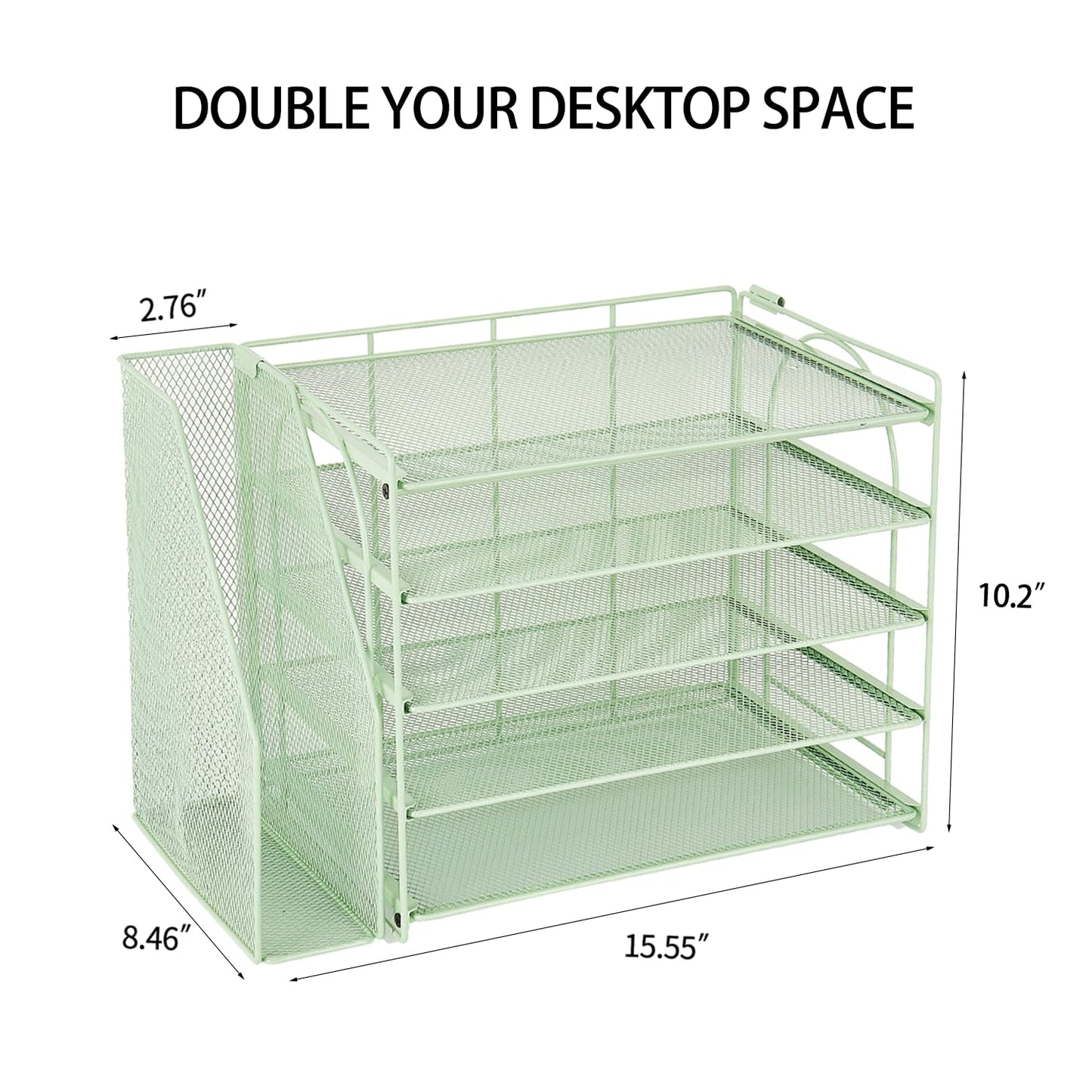 AUPSEN Green Desk Accessories Organizer,5-Tier Letter Tray Paper Organizer with Adjustable File Holder, Desktop Office Desk Accessories for Office Supplies