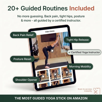 Yoga Stick - 5ft Bamboo Stretching Stick for Mobility, Flexibility, Balance with 20+ Video Tutorials, Stretching Equipment, Exercise Stick for Stretching, Posture Corrector, Physical Therapy Dowel Rod