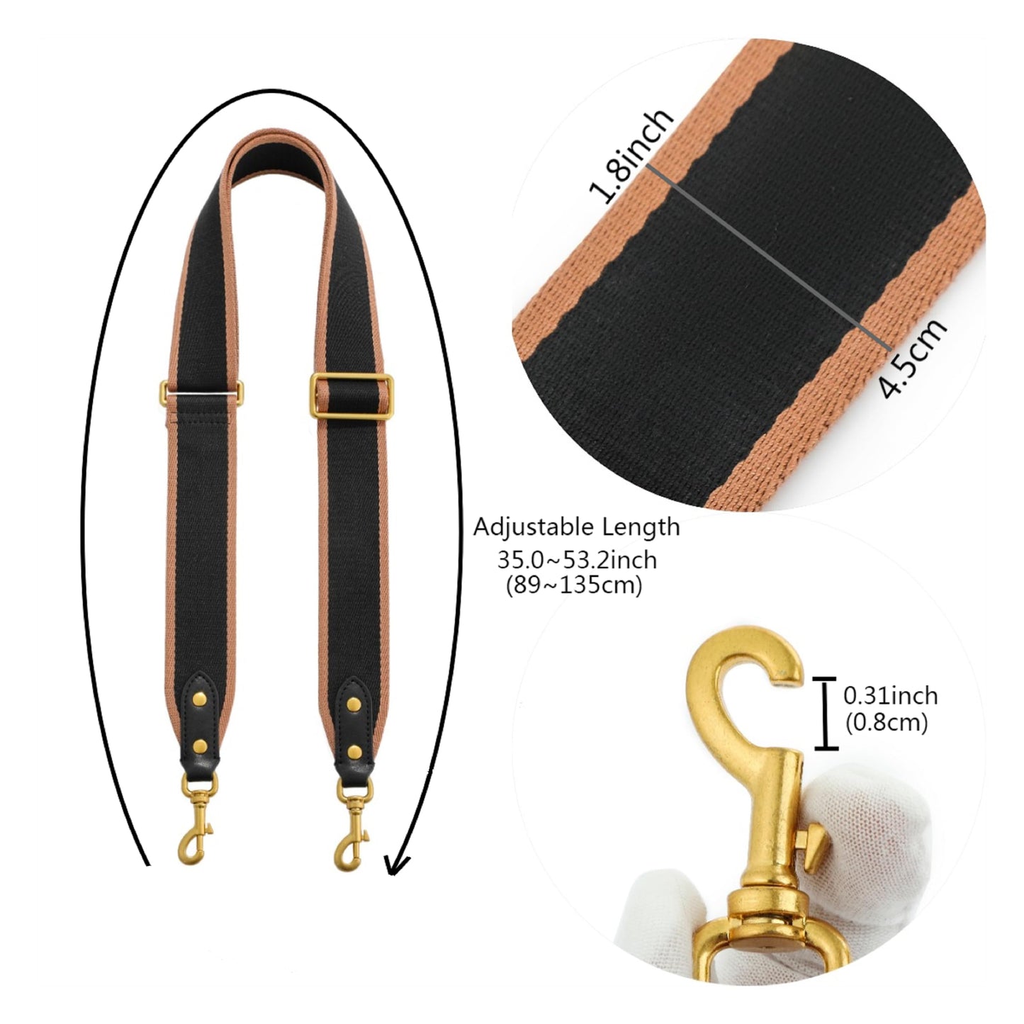 GOXTECH Purse Strap Replacement Crossbody Handbag Stripe Wide Adjustable (Black -Bag Strap)