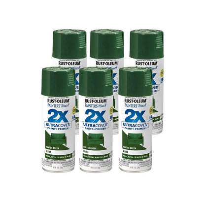 Rust-Oleum 334034-6PK Painter's Touch 2X Ultra Cover Spray Paint, 12 oz, Gloss Hunter Green, 6 Pack