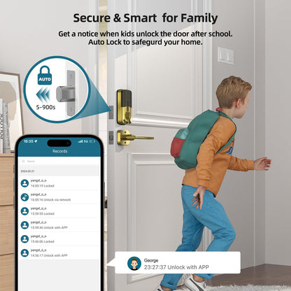 Keyless Door Lock with Handle Set - SMONET WiFi Fingerprint Smart Locks for Front Door, App Remote Control, Digital Bluetooth Keypad Deadbolt Set with Alexa, Auto Lock, Code, Fobs for Home Black