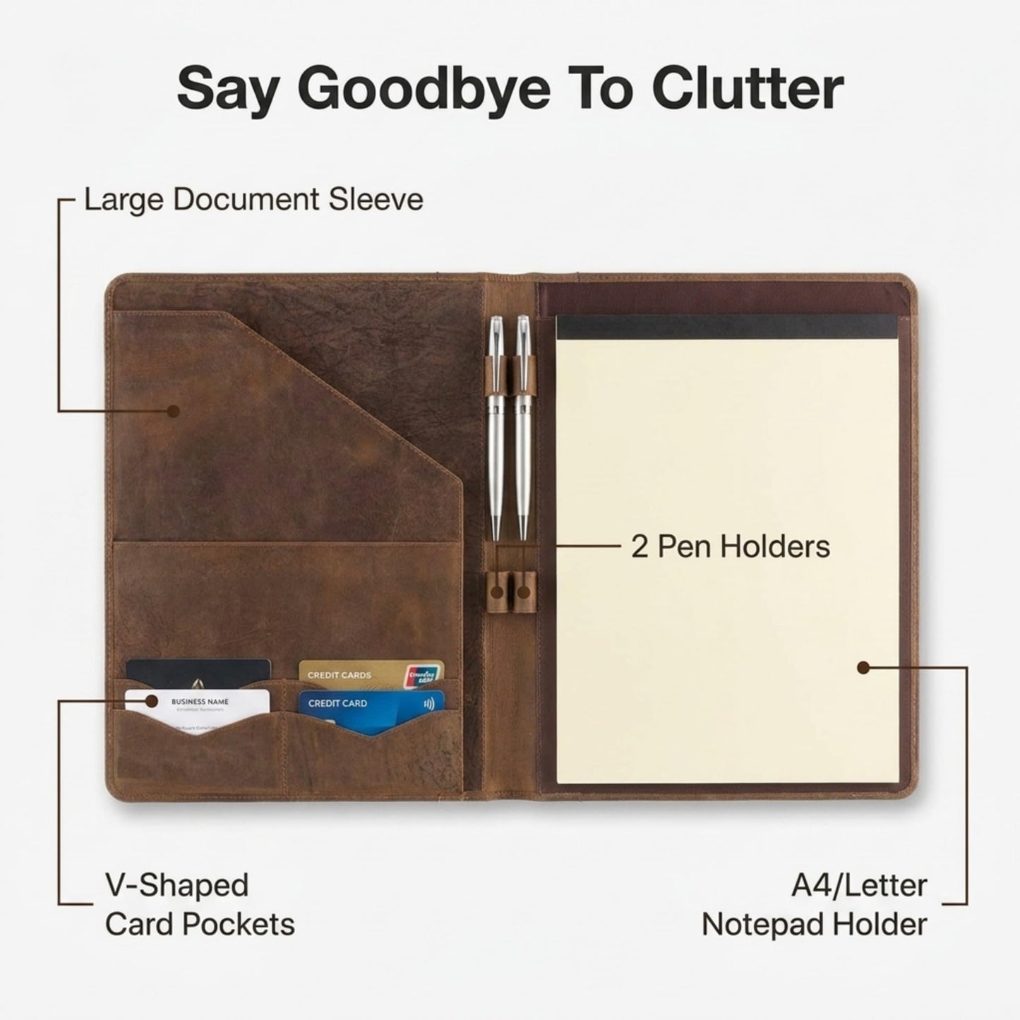 Moonster Leather Portfolio Professional Organizer Padfolio – Resume Folder with Luxury Pen - Leather Binder Portfolio Writing Pad with Business Card Holder - Portfolio Folder for Men & Women