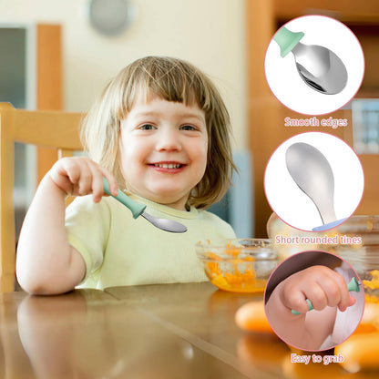 Pimoys 6 Pieces Toddler Spoons Baby Spoons for Self-Feeding, Stainless Steel Kids Spoons with Plastic Handle Metal Toddler Utensils Children's Silverware Set BPA Free, Dishwasher Safe