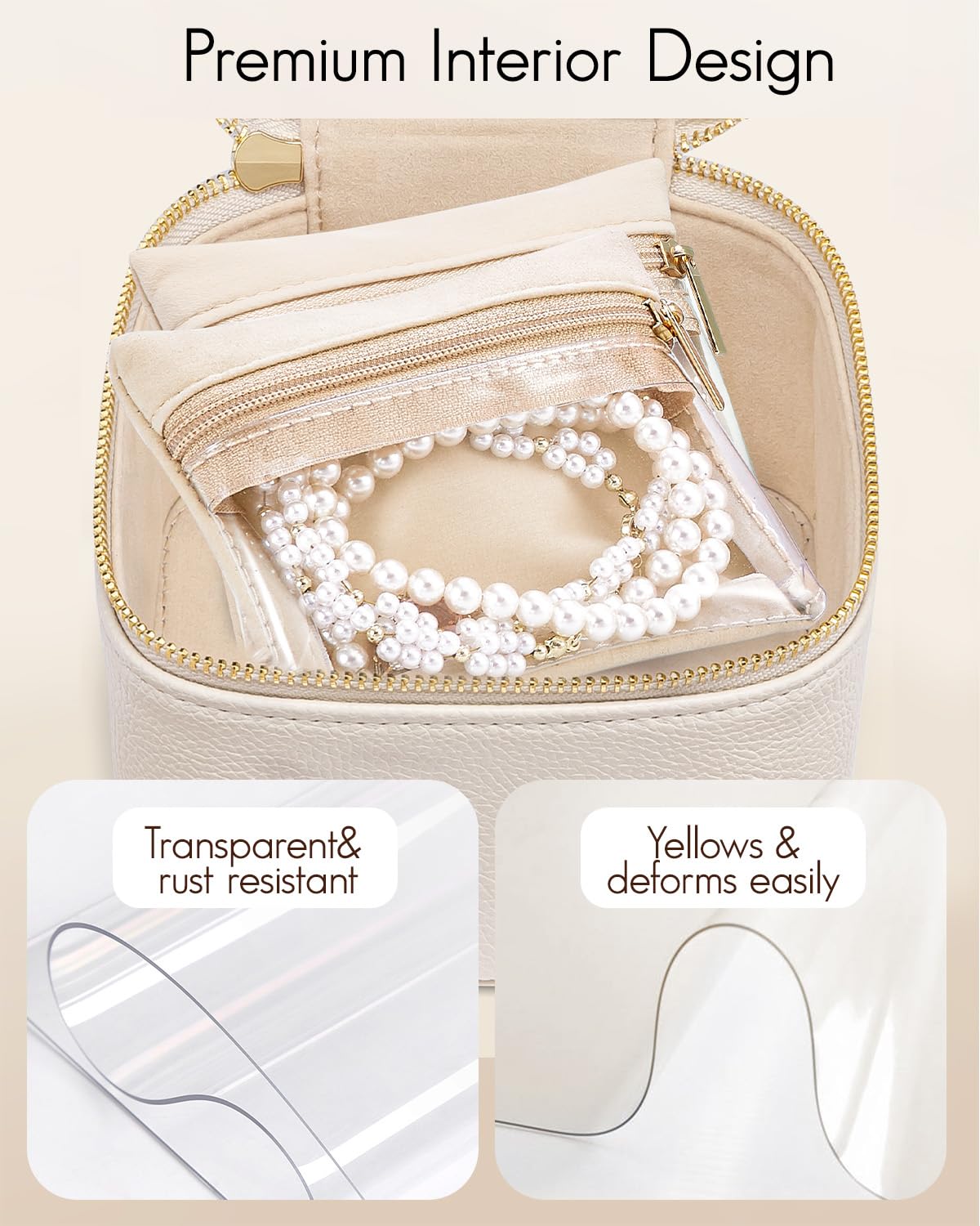 VLANDO Travel Jewelry Case,Valentines Gifts,Small Jewelry Box Organizer,Travel Jewelry Storage with 6 Velvet Jewelry Zipper Pockets, Birthday Gifts for Women Girls (White)