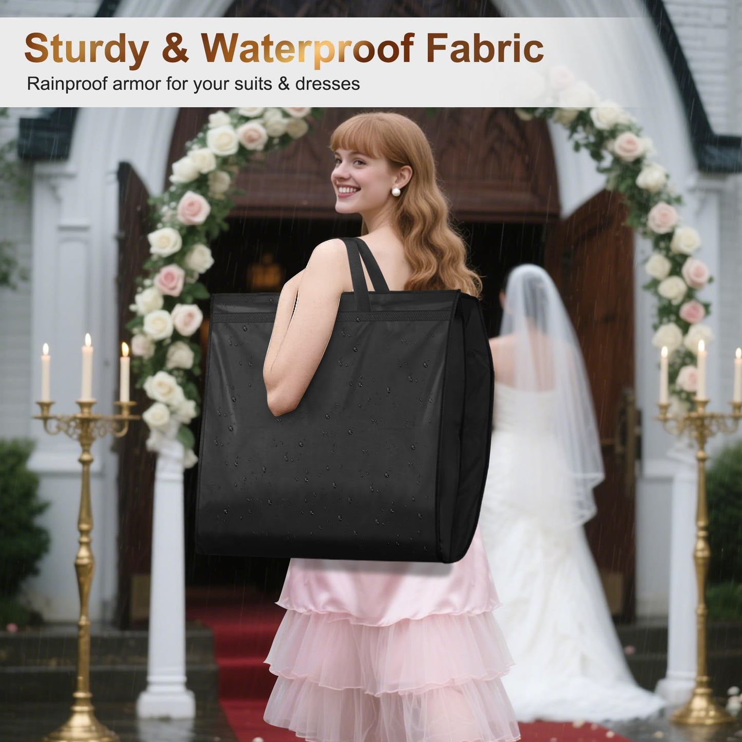 MISSLO 72" Wedding Dress Garment Bag for Travel Waterproof Dress Bags for Gowns Long 4" Gusseted Dresses Protector Bag for Closet Storage Clothing Covers for Hanging Clothes, Black