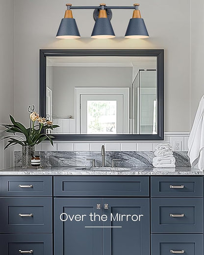 FEMILA Bathroom Vanity Light, 3-Light Modern Bathroom Light Fixture with Hammered Metal Shade Finish, Dark Blue Wall Sconce Lamp Lighting for Bedroom, 4FG59B-3W Blue