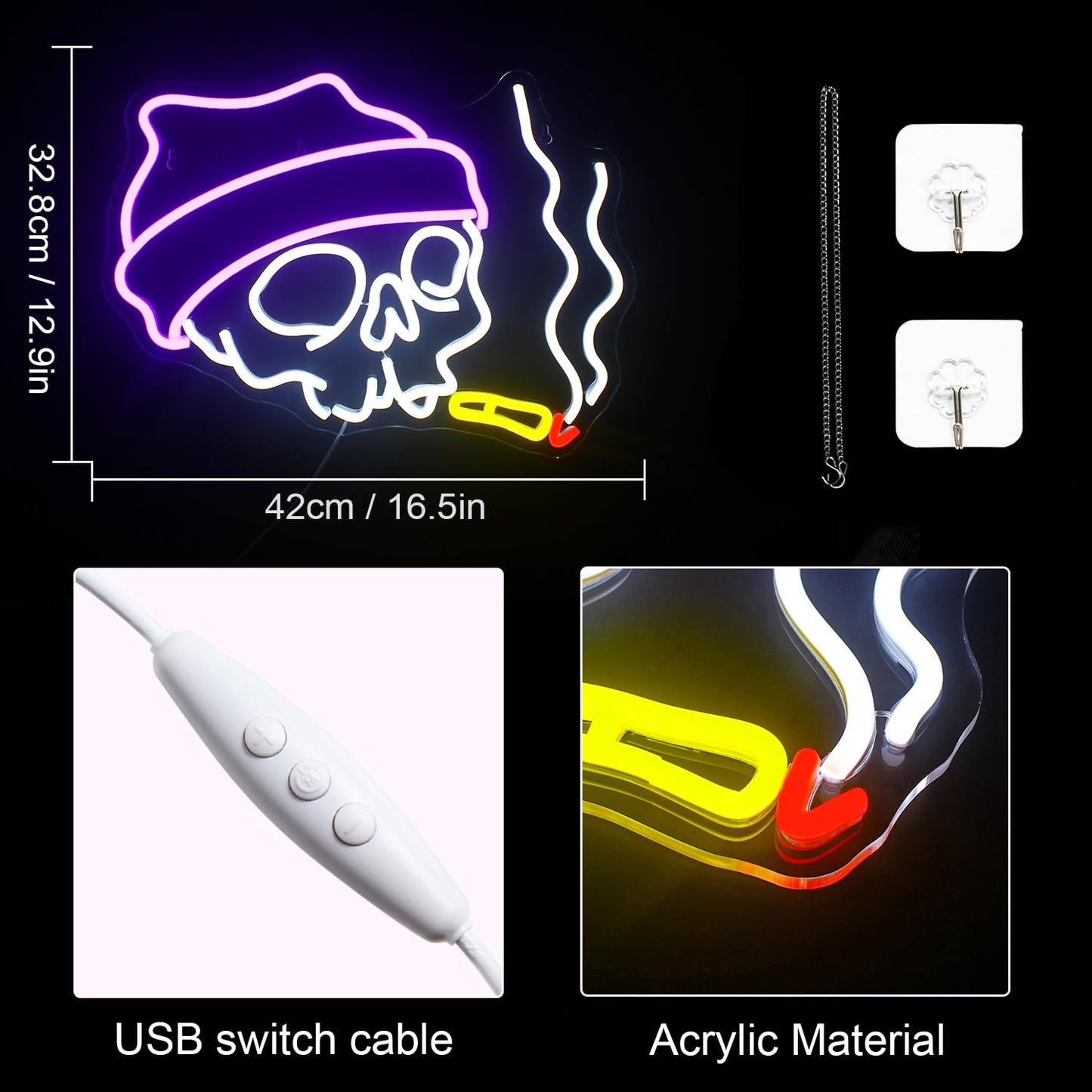 Lucunstar Skull Neon Sign Halloween LED Sign Neon Signs for Wall Decor Adjustable Brightness Halloween Neon Signs Neon Sign For Party Bedroom Wall Decor Home Party Light Decoration