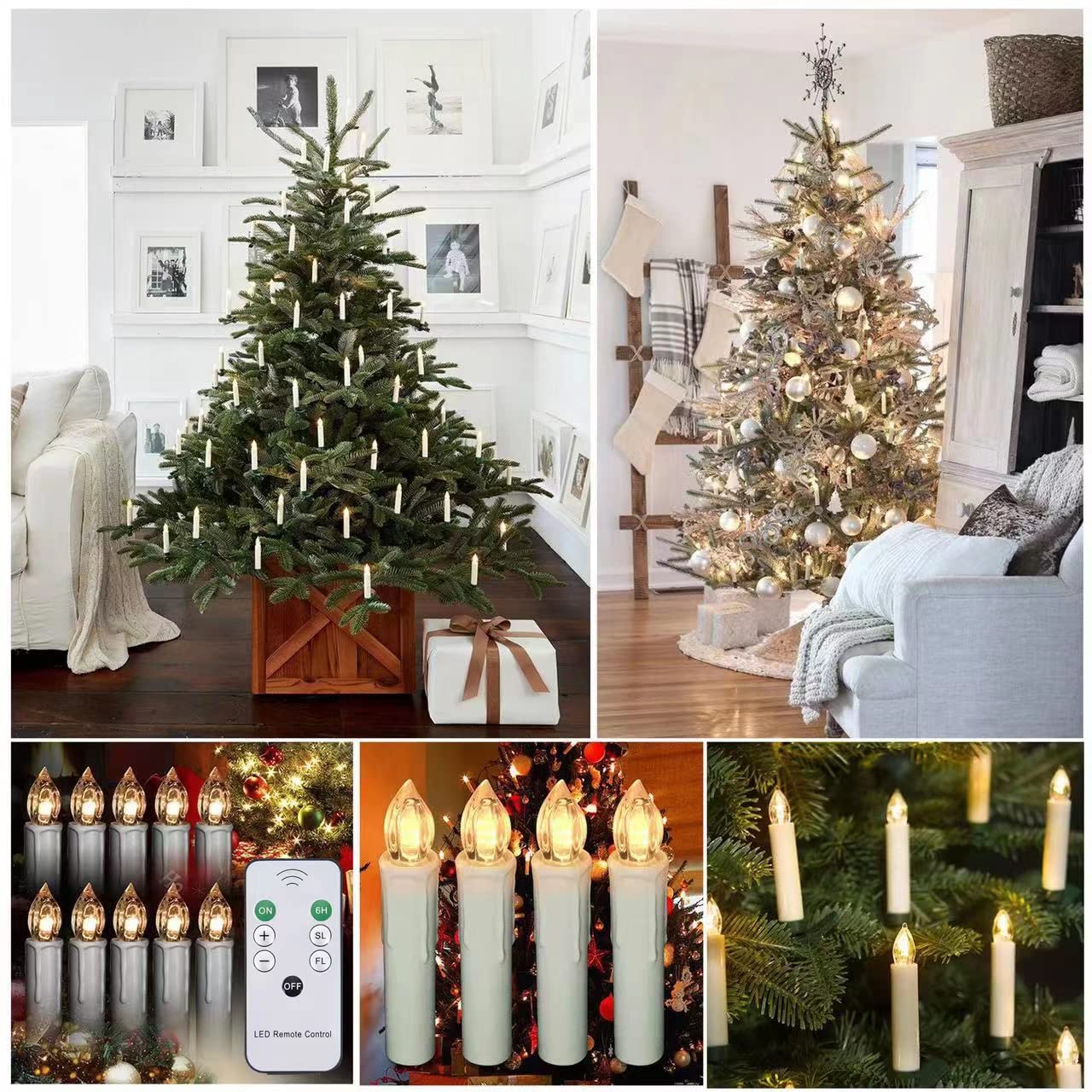 xunhuimemory 10PCS LED Flameless Taper Candles Flickering with Remote Timer, Battery Operated Christmas Tree Candles, Warm White Window Lights Clips, Perfect for Christmas, Home Decoration