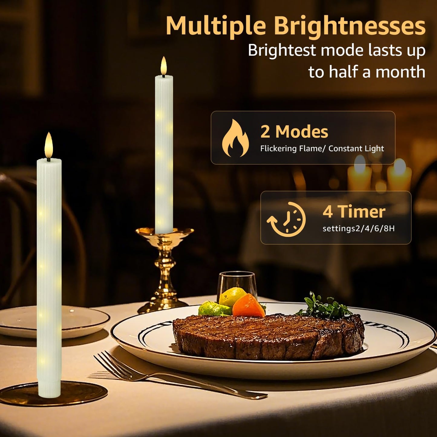 uuffoo 6 Pack Flameless Taper Candles with Remote Timer, Flickering Taper Candles Battery Operated Real Wax LED Fake Candles for Indoor Outdoor Home Wedding Fireplace Decor (Ivory, 0.9 X 9.6 Inch)